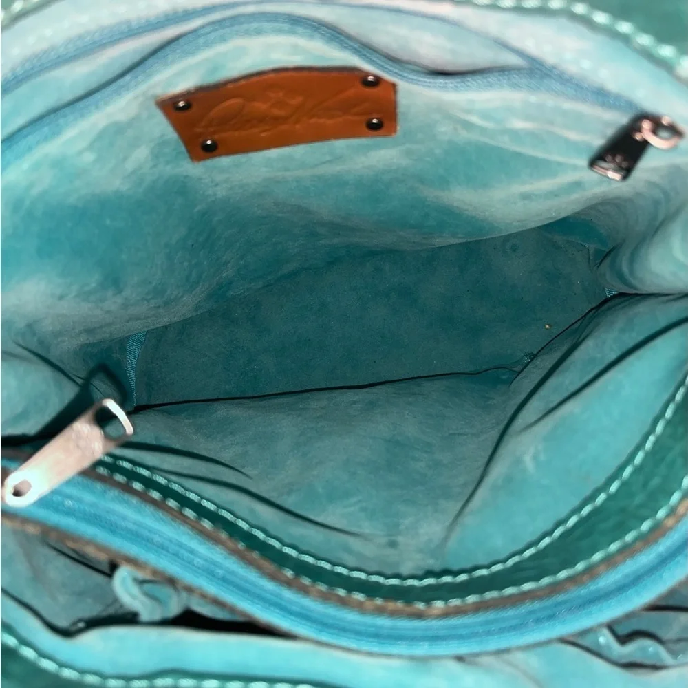 Patricia Nash Octavia Leather Blue Teal & Beige Women's Wicker Woven Tote